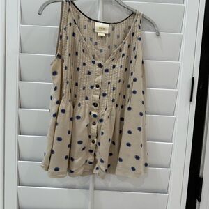 Maeve Beige and‎ Navy Polka Dot Tank Top